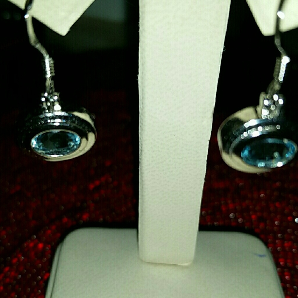 Brand New Solid SS Oval Blue Topaz Earrings